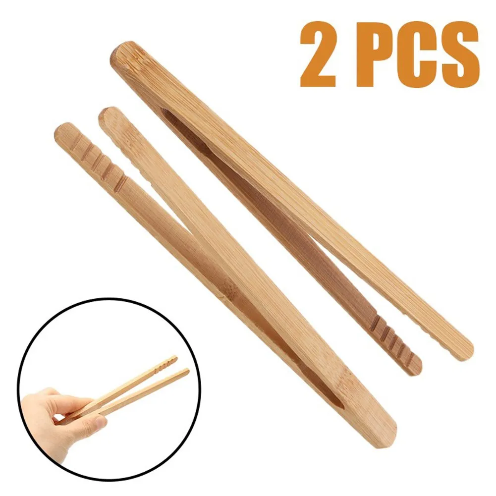 

2Pcs18cm Natural Bamboo Wooden Food Toaster Tongs Tea Clip Tweezers For Toast Pickles Tea Cooking Kitchen Accessories