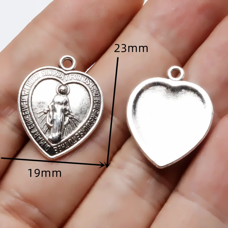 15pcs Silver Plated Catholic Virgin Mary Sacred Heart Alloy Pendant DIY Charm Religious Bracelet Earrings  Jewelry Crafts Making