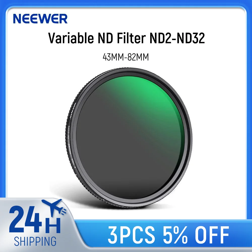 

NEEWER Variable ND Filter ND2-ND32 Adjustable Neutral Density Filter/No X Cross/Ultra Slim Aluminum Alloy Frame Optical Glass