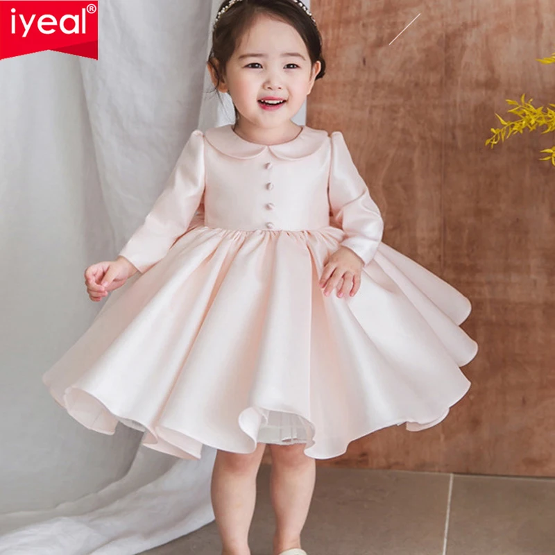 IYEAL Fashion Flower Girl Dresses for Weddings Long Sleeve Prom Gown Dresses for Eid Children Girls Party Dresses 1-12 Years