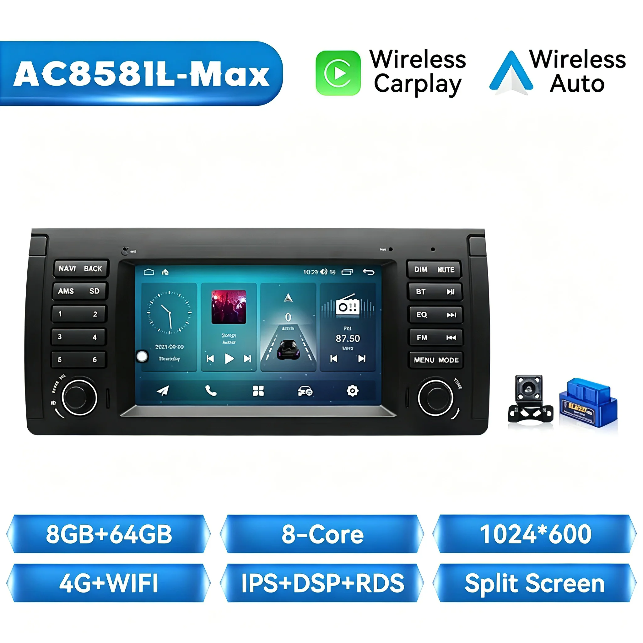 Android 14 Draadloze Carplay Auto Radio Multimedia Voor Bmw 5 Serie E39 X5 E53 M5 1996-2003 Navigatie Stereo 8Gb 128Gb Ips Gps