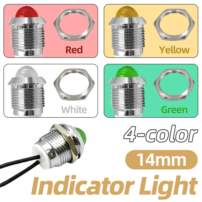 

5 шт. красных/зеленых/желтых/белых светодиодных индикаторных ламп 14 мм в металлическом корпусе для сигнализации питания 3В 6В 12В 24В 220В