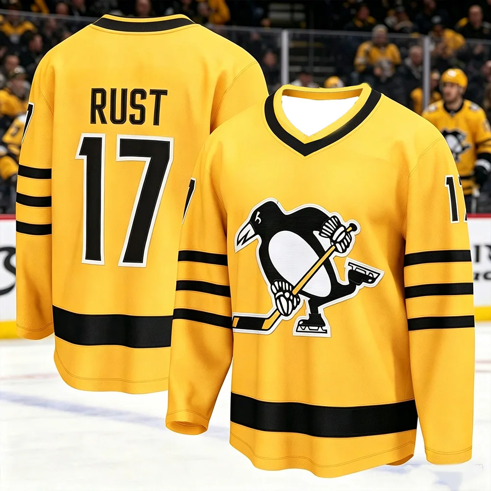 Penguins Team Men's Ice Hockey Training Suit 3D Printed Sports Breathable Quick-Drying Shirt Long Sleeve Unisex V-neck Uniform view 6
