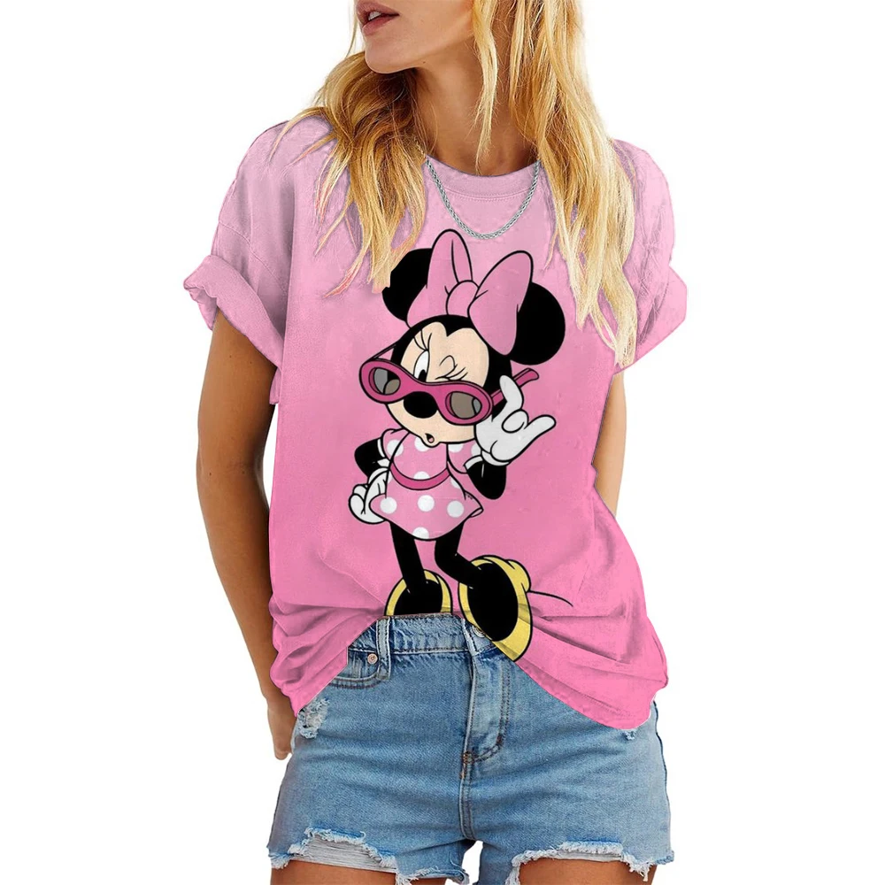 Disney Mickey Mouse Print Summer T Shirt For Women Oversize T-shirt Round Neck Clothes Pulovers Top Graphic T Shirts Casual
