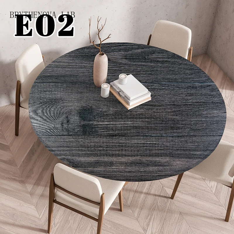 60/90/120cm Elastic Round Table Cover Home Dining Decor Room Retro Wooden Texture Waterproof Stain-resistant Tablecloth