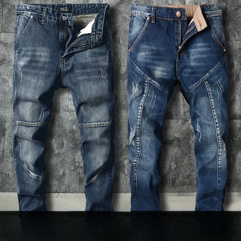 

Мужские джинсы больших размеров, свободный крой, ретро, универсальные, длинные брюки, весна-лето-осень, модные, из хлопкового денима, средняя талия, на молнии