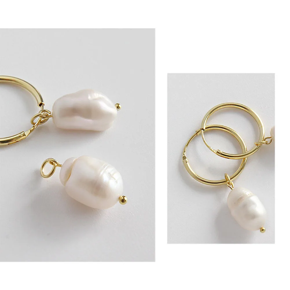 

1Pair Pearl Earrings Baroque Fresh Water Silver Lightweight Elegant for Party Travel Daily Use Women Jewelry Baroque Pearl Ear