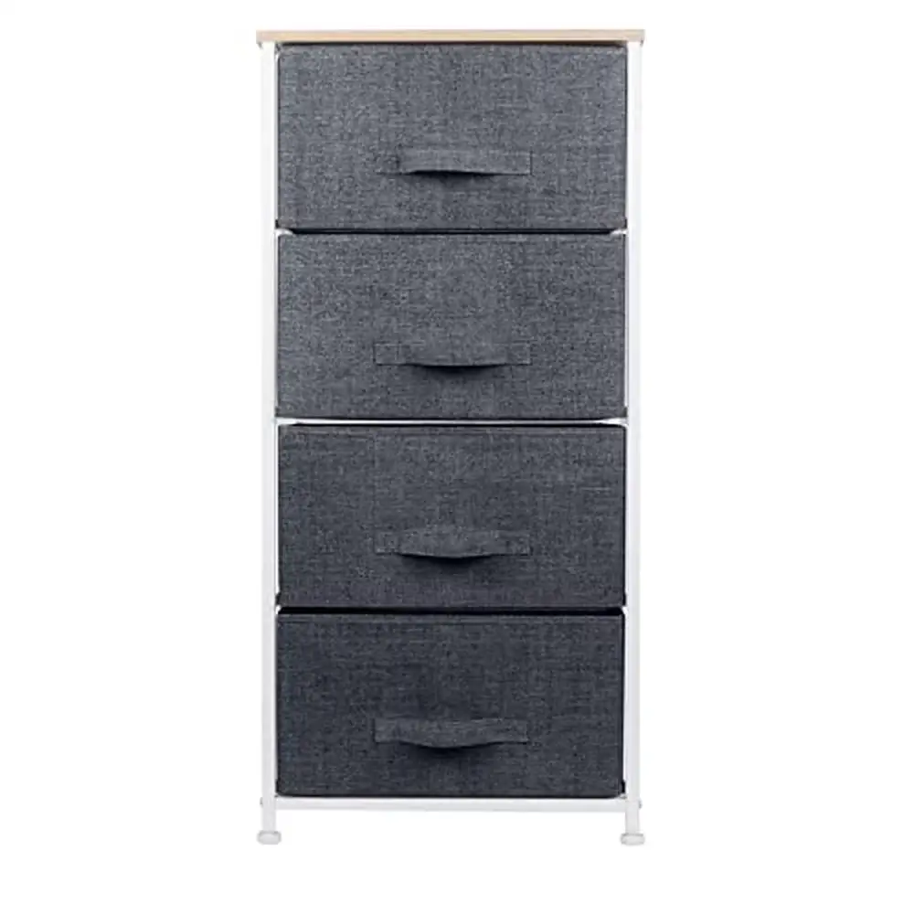 

4 Tier Fabric Drawer Storage Chest Organizer Steel Frame Grey Bedroom Nightstand Closet Organizer Easy Assembly Steel Frame