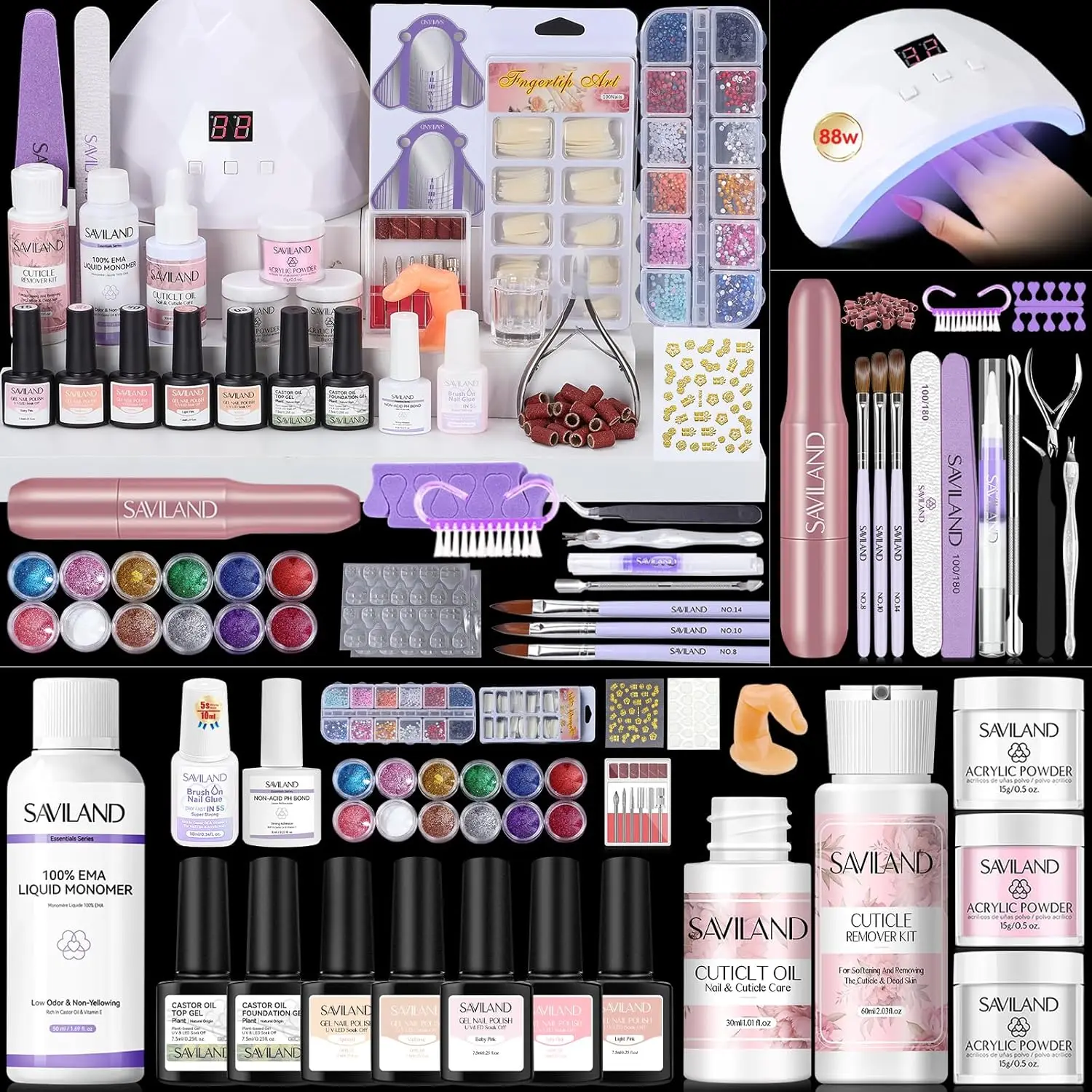 Complete Acrylic Nail Kit for Beginners: All-in-1 Set with Practice Finger, Drill, UV Light & Full Tools - Perfect Gift