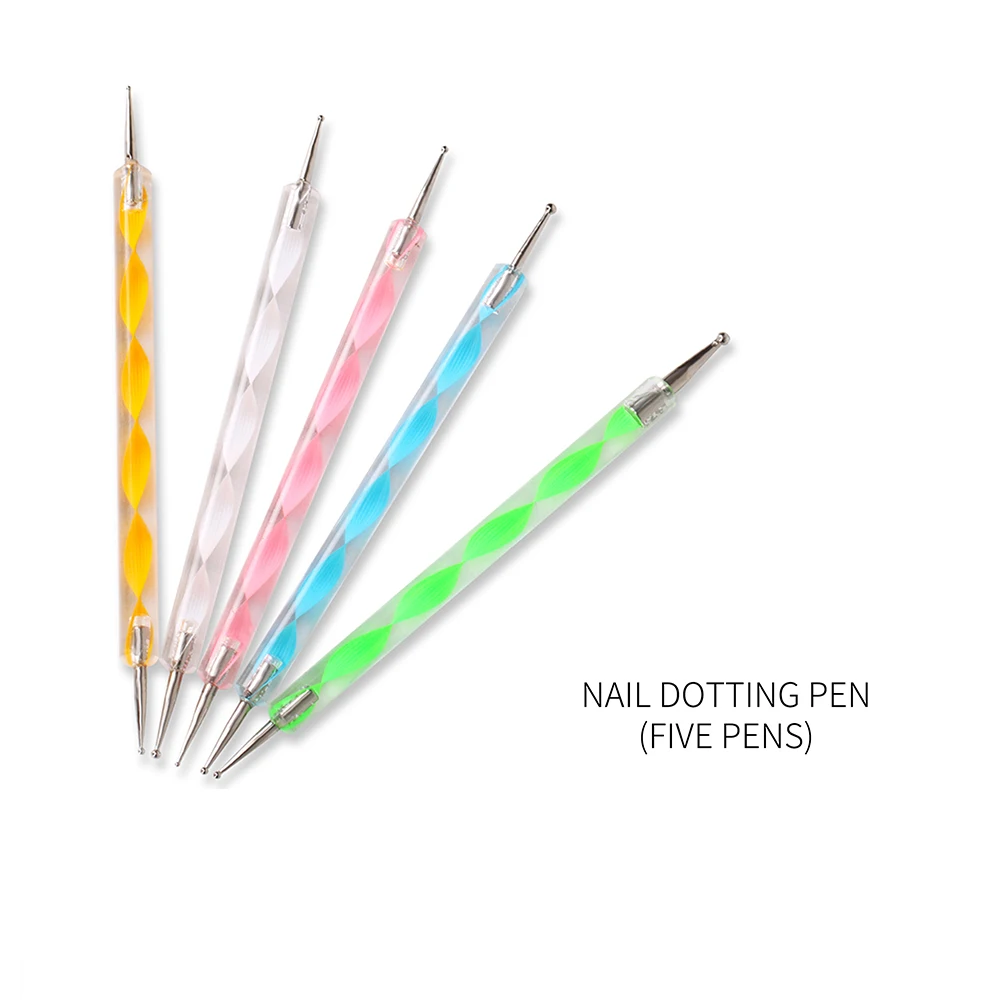 Nail Art Kit 15-delige nagelborstelset 5-delige puntjespennen 6 nagelvijlen 36W nageldroger 10 rollen goud- en zilverdraad 2 dozen decor