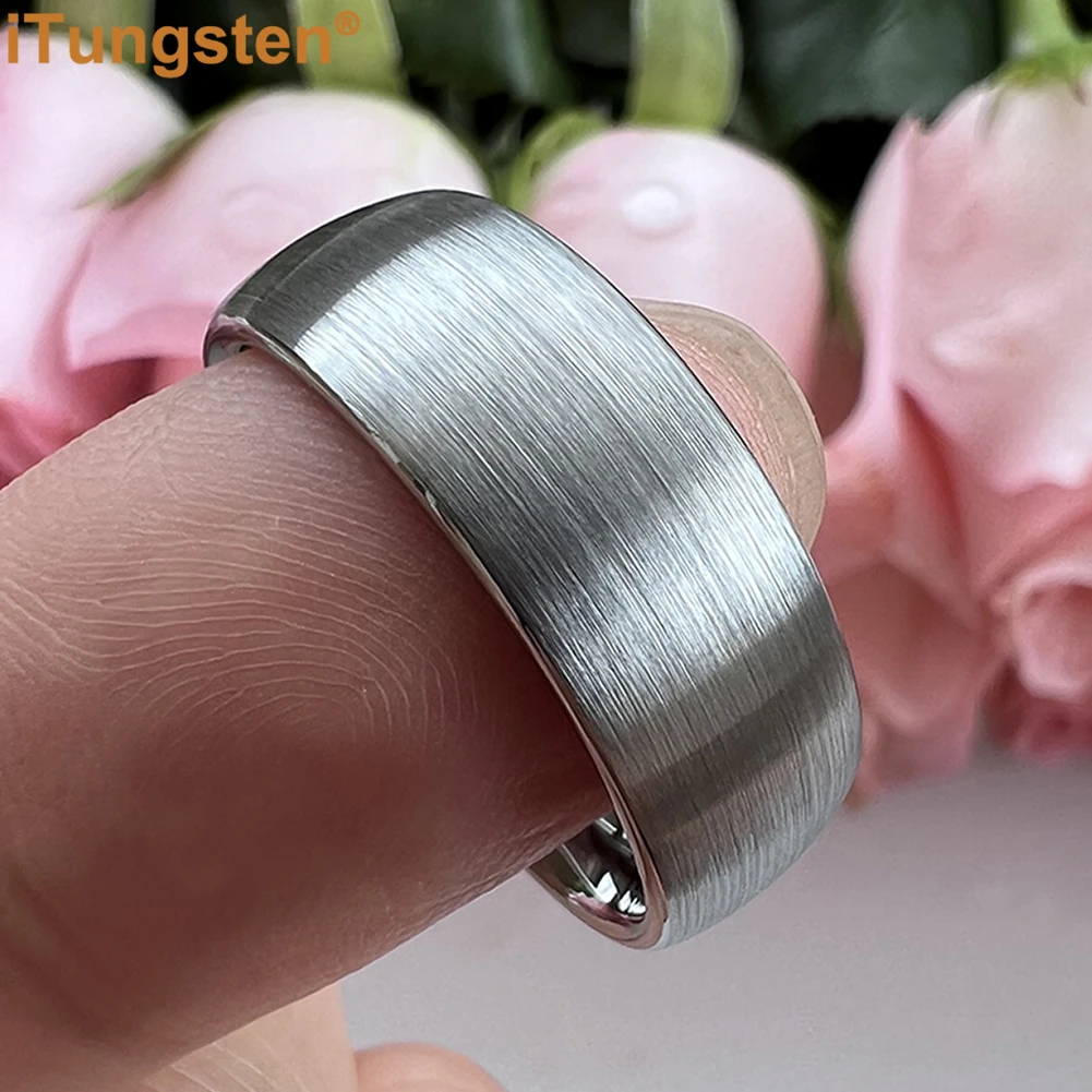 

iTungsten 6mm 8mm Tungsten Carbide Ring for Men Women Engagement Wedding Band Fashion Jewelry Domed Brushed Finish Comfort Fit