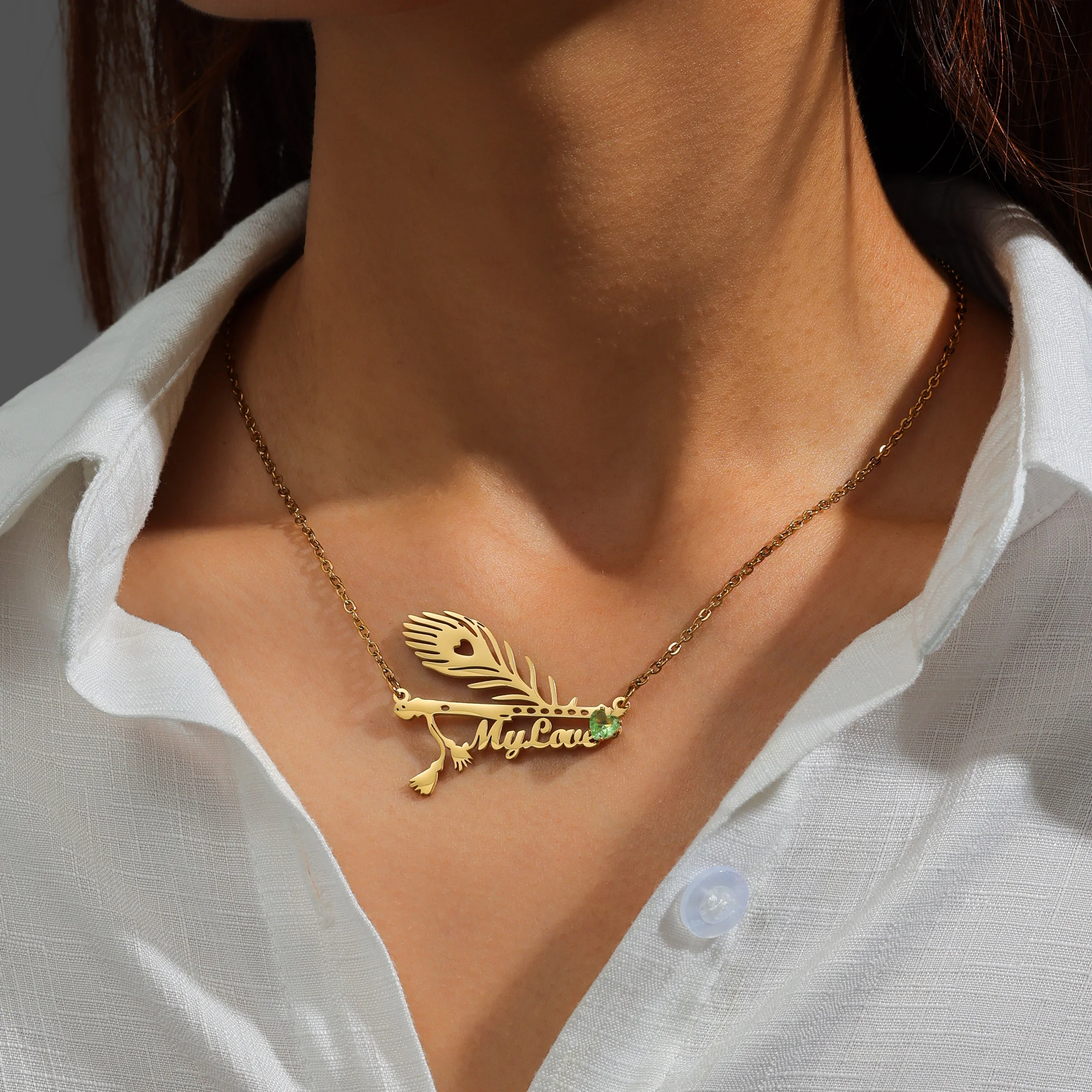 Atoztide اسم مخصص قلادة للنساء الطاووس ريشة السهم قلادة مجوهرات من صلب لا يصدأ سلسلة هدية عيد ميلاد شخصية #6