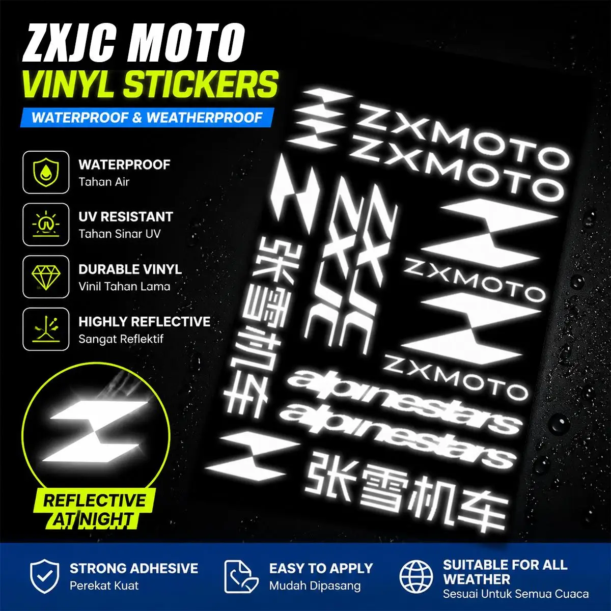 

For ZXMOTO Reflective Vinyl Sticker for Motorcycle Waterproof UV Resistant Custom Decal