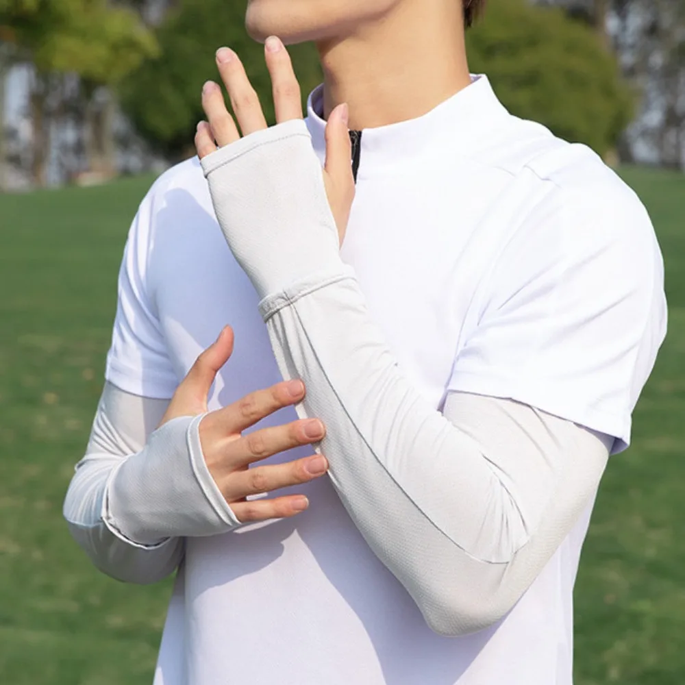 

Breathable Arm Protection Long Ice Silk Sleeves Elastic Anti-UV Sunscreen Arm Covers UV Insulation Thin Cycling Gloves Men