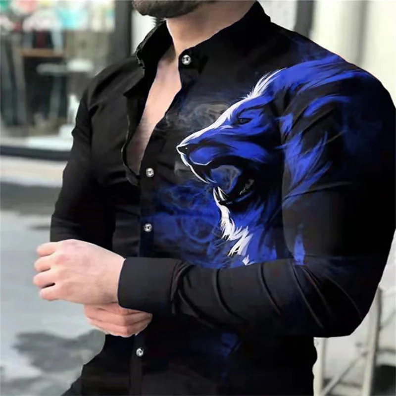 Men's shirt summer long sleeve color block lapel outdoor street buttoned clothing fashionable casual breathable and comfortable