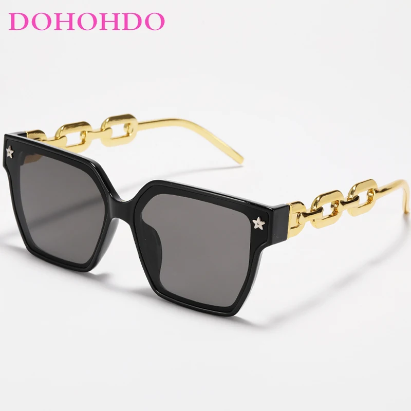 

DOHOHDO Square Women's Sunglasses Fashion Chain Rivet Men Sun Glasses Large Frame Sunshade Trend Sun Protection Eyewear Shades