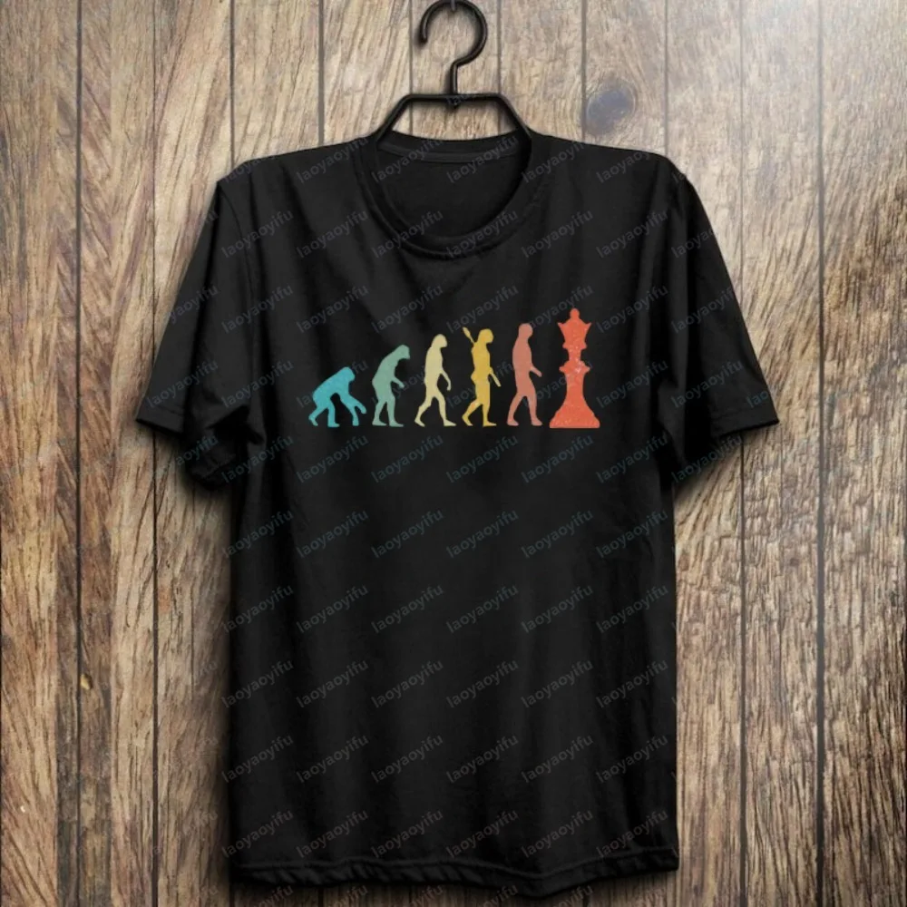 Chess Humor Art Unisex Cotton Tee Retro Evolution Statement T-Shirt for Men Vintage Classic Board Game Summer Fashion Streetwear
