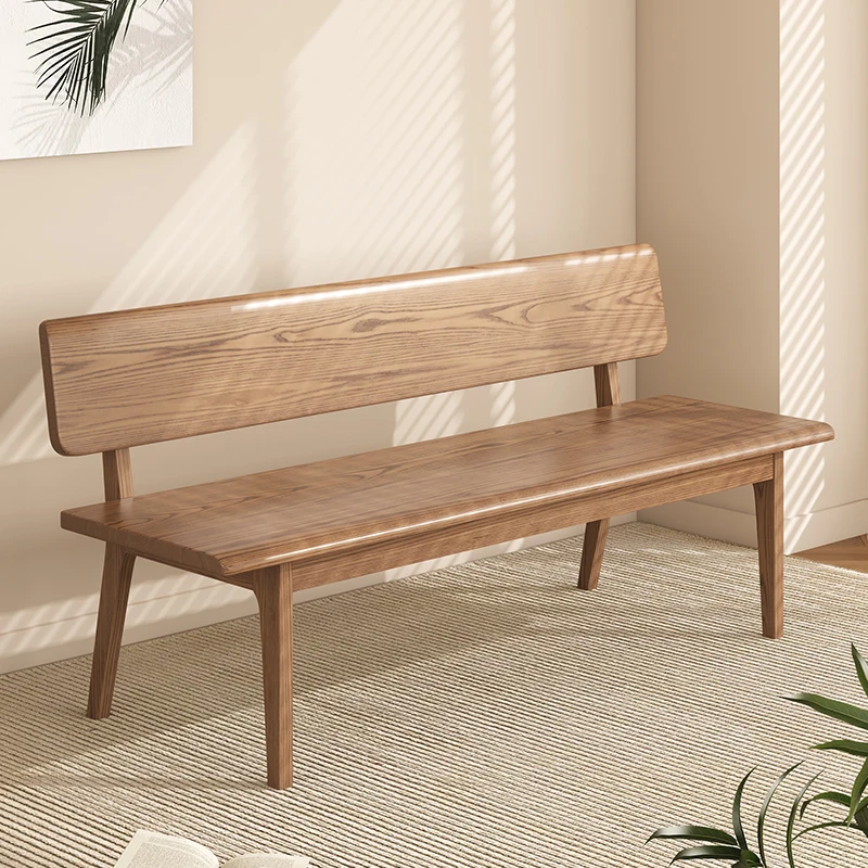 

Solid wood bench with backrest Home dining table Soft bag Seat cushion Bench Simple eating bench Ash wood shoe changing stool