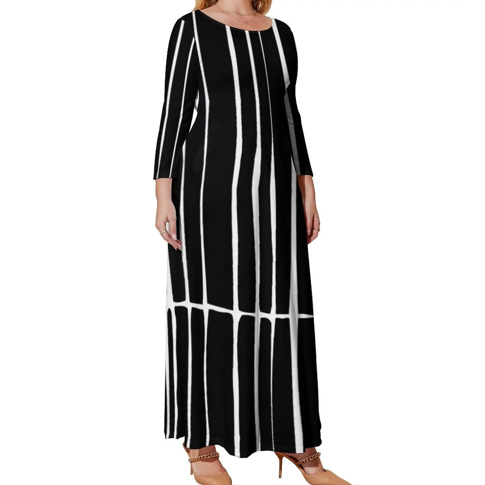 

Abstract Black and White Stripe Long Sleeved Dress luxury women's party dress evening prom long sleeve dresses dress for woman