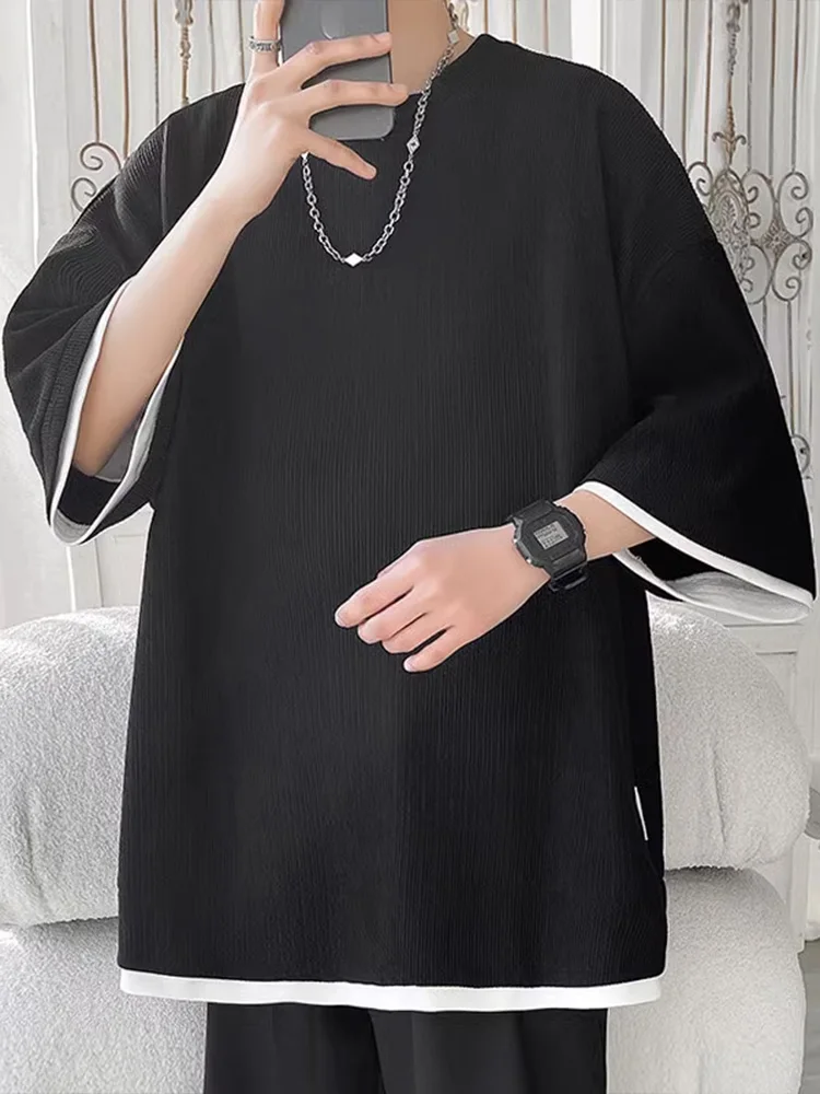 

Ice Silk Cool Feeling ort Sve Men's T-irt Trendy Brand Haome Texture Sensation Easy Care f Sve Body T-irt