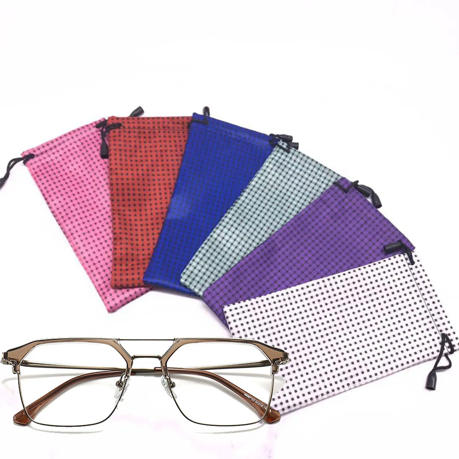 Plaid Soft Sunglasses Bags Colorful Drawstring Eyeglasses Pouch Myopia Customized Glass Case Eyewear Accessories 18*9 cm