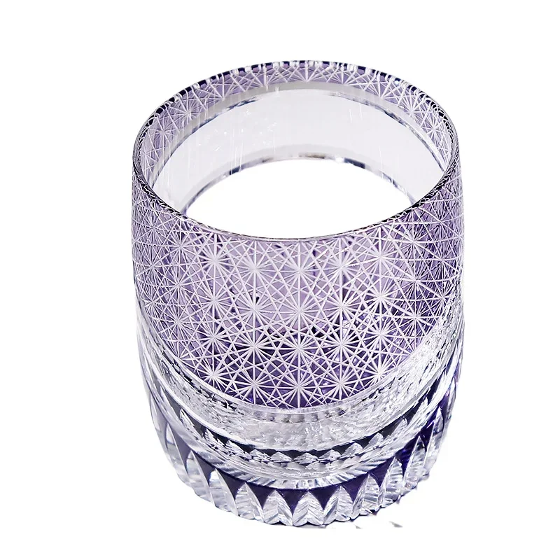 Hand-blown hand-carved pure Japanese Edo cut whiskey glass Lockman dancing egg cup