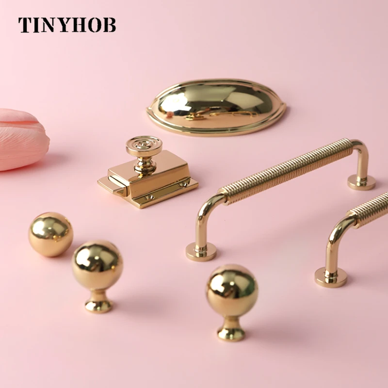 Tinyhob Hemp Rope Shape Brass Cabinet Handles Wardrobe Pull T-bar Knobs Funiture Dresser  Drawer Appliance Gold Handle
