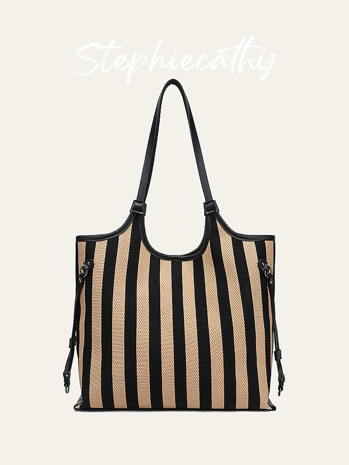 

SC Women's Fashion Elegant Stripes Pattern Tote Classical Casual Handbag Large Capacity Magnet Closure Top Handle Shoulder Bag