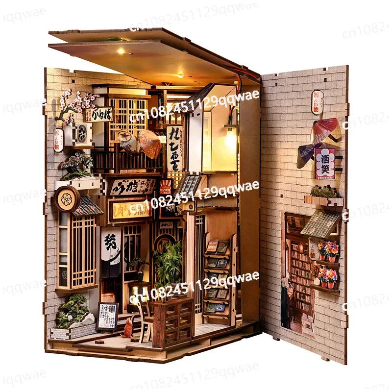 DIY model 3d puzzle, lighting bookshelf, home decoration, same hut model, creative 3d hand-assembled book end wooden book