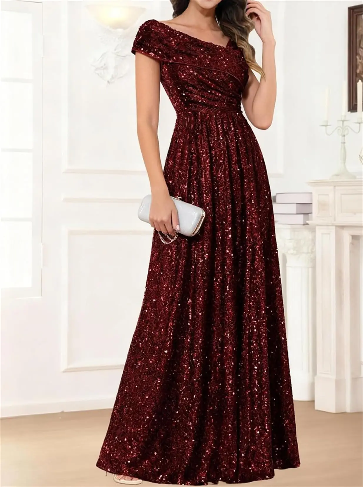 Vestido Largo de Lentejuelas para Madrina de la Novia 2026, Mangas Cortas, Brillante, Formal, para Invitadas de Boda, Elegante, para Fiestas de Noche, Personalizado