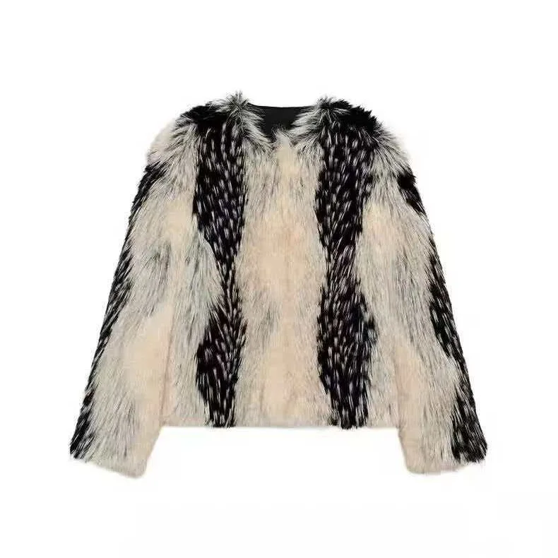 

Women's Design Casual Warm Jacket Autumn Winter Fashion Versatile Faux Fur Short Coat Black White Solid Long-Sleeve Outwear