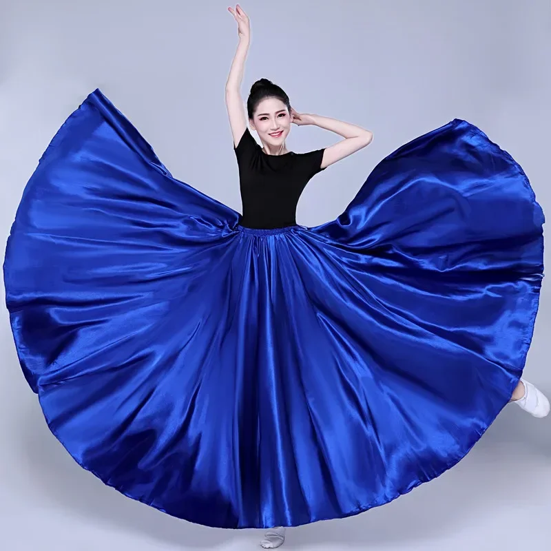 Shining Satin Long Flamenco Spanish Skirt Swing Dancing Skirt Belly Dance Skirt Gypsy Dancer Practice Wear Sun Skirt Muti Colors