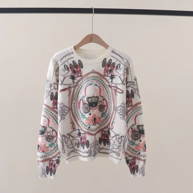 2024Women's Printed round Neck Long Sleeve Sweater Discount