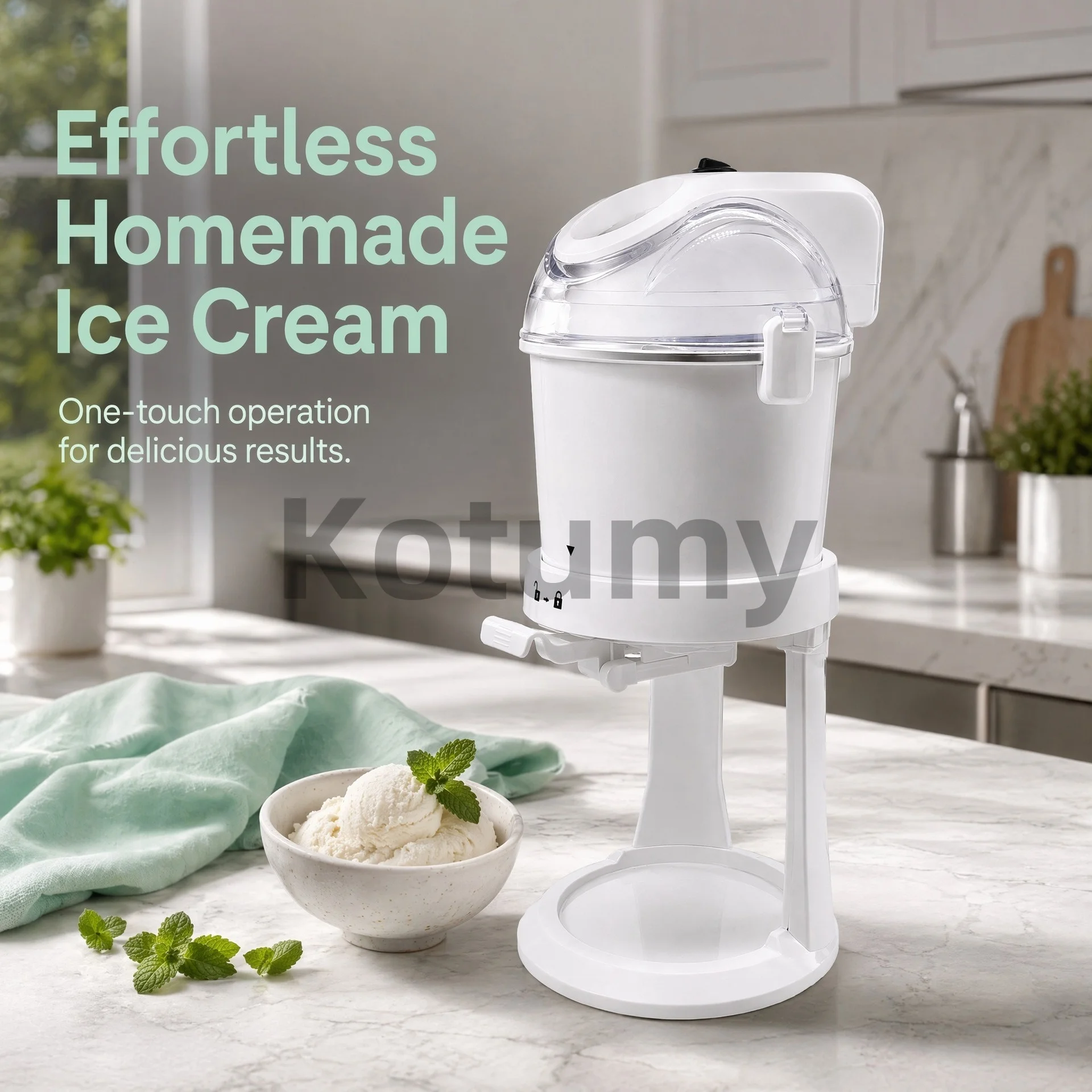 One Click Operation Ice Cream Machine, Easy Homemade Ice Cream Maker with Detachable Parts for Quick Cleaning