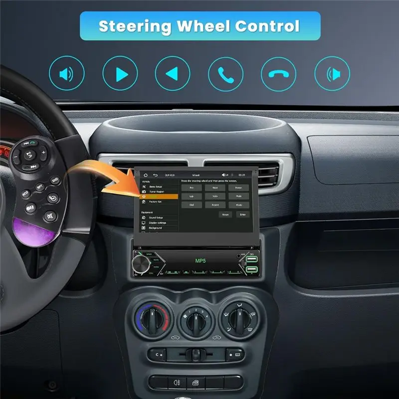 HOT-Single Din Car Stereo With Carplay: 7