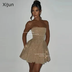 Xijun Shiny  Champagne Prom Party Dresses Split Mini Sexy Sparkly Cocktail Dress Club Formal A-Line Evening Gowns Slit 2024 Bow