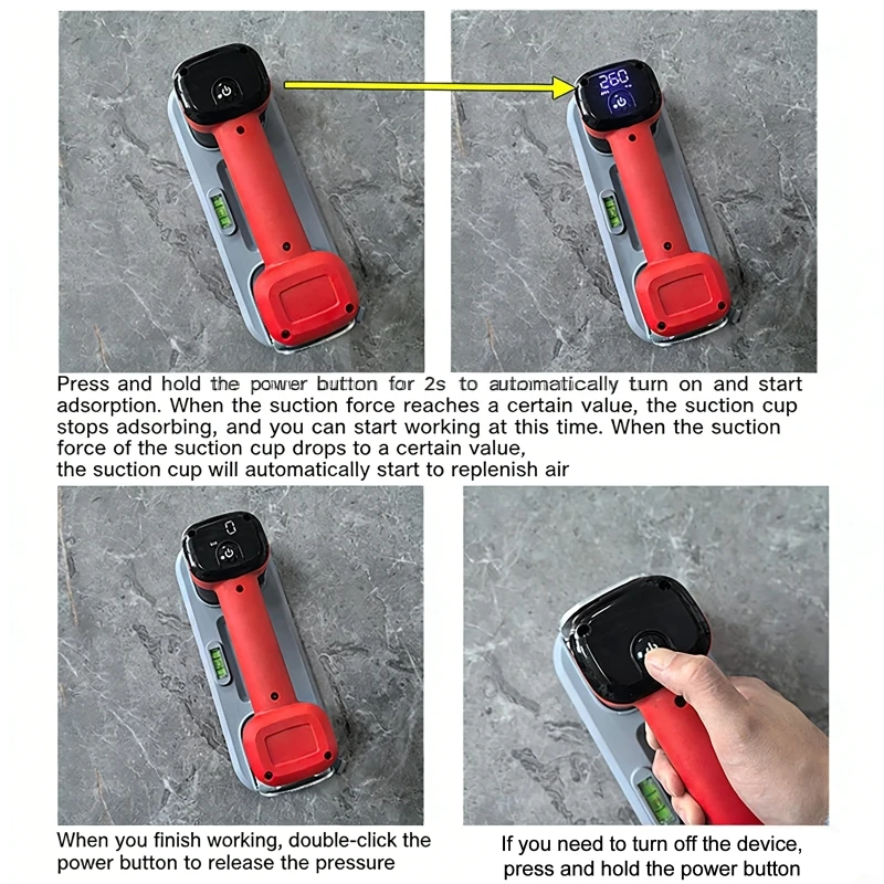 Electric Vacuum Suction Cup with LED Display 300Kg Capacity Automatic Air Replenishment Suction Cup For Glass and Tile