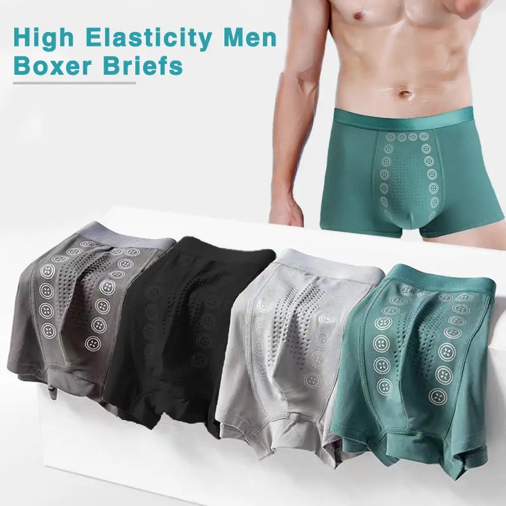 Men Boxer Underwear Men's Moisture-wicking U Boxer with Massage Particles Soft Breathable Fabric Mid Waist Men's for Comfort