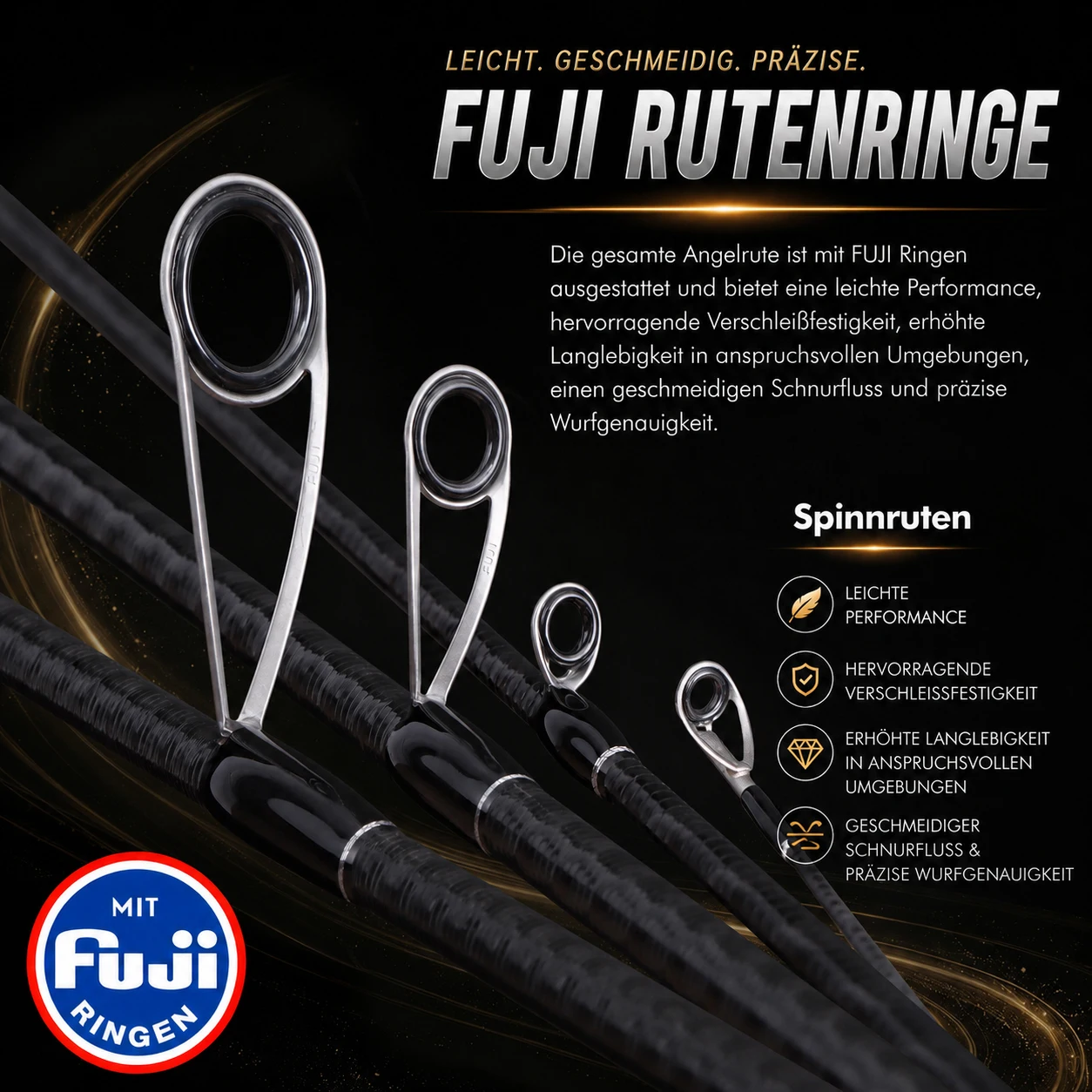 BUDEFO RUBINE FUJI Guide 40T Carbon Spinn- und Casting-Rute ML/MH 3-28g für Bass, Hecht, Zander, Barsch, 2,08m/2,13m/2,28m, Schnelle Aktion, Ultraleicht, für Meerbarsch, Forelle, Raubfische, Weitwurf, Salzwasser, Süßwasser – Detail 9