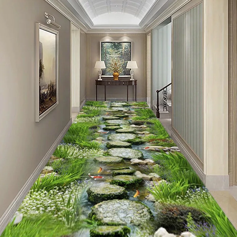 

Pontoon Bridge Hallway Corridor 3D Carpet Pastoral Living Room Area Rug Long Passageway Bedroom Rug Landscape Kitchen Floor Mat