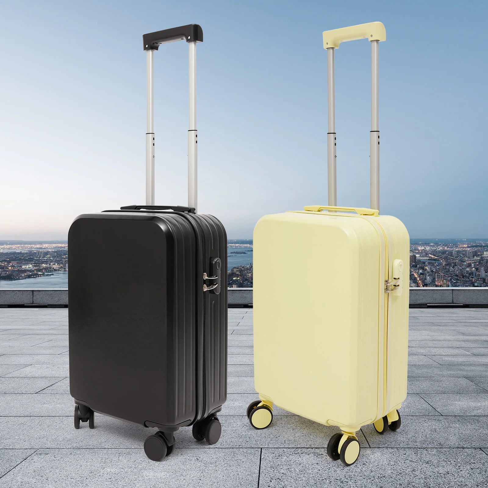 

20in Light Yellow ABS Travel Luggage Suitcase with 998 Cup Holder,Rectangular Load 40kg 4 * Shock-absorbing Wheels