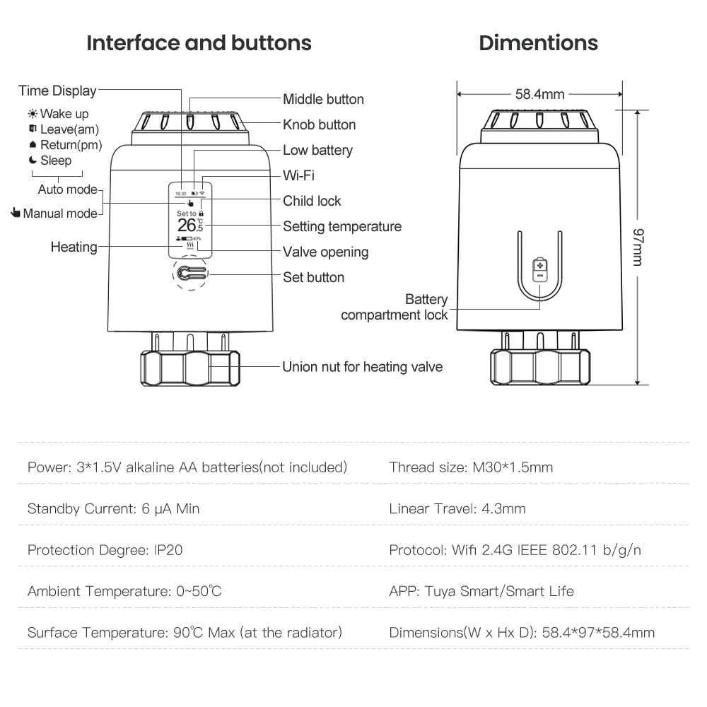 Tuya WiFi/Zigbee Smart Home Temperature Control Valve Heating Valve Smart Thermostat Valve Smart APP Remote Control Thermostat