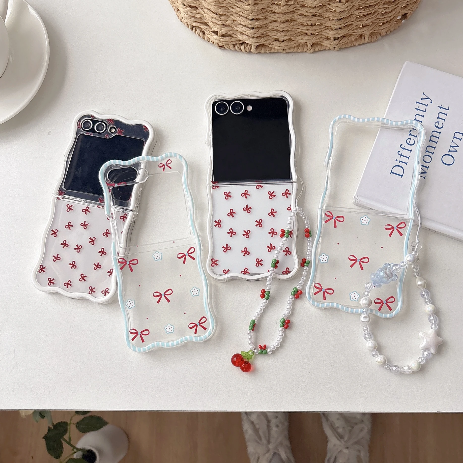 Koreanische Rote Schleife Telefon Fall Für Samsung Galaxy Z Flip7 6 5 4 3 Abdeckung Mit Lanyard Welle Telefon Abdeckung für Z Flip7 Flip6 Telefon Fall