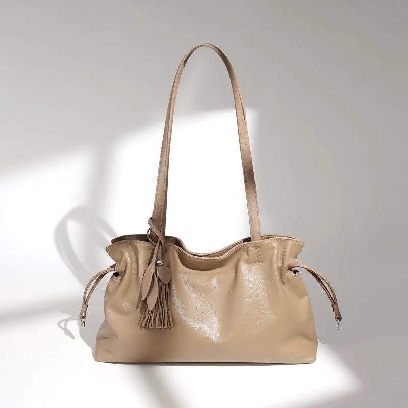 Minimalist Shoulder Bag Everyday Tote Bag for Women Genuine Leather Top Grain Cowhide Soft Adjustable Strap Luxury Handbag