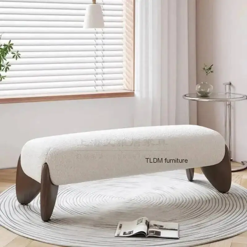 Mid-Century Modern Upholstered Bench | Multi-Functional Ottoman for Living Room, Bedroom Foot Stool & Entryway Shoe Bench