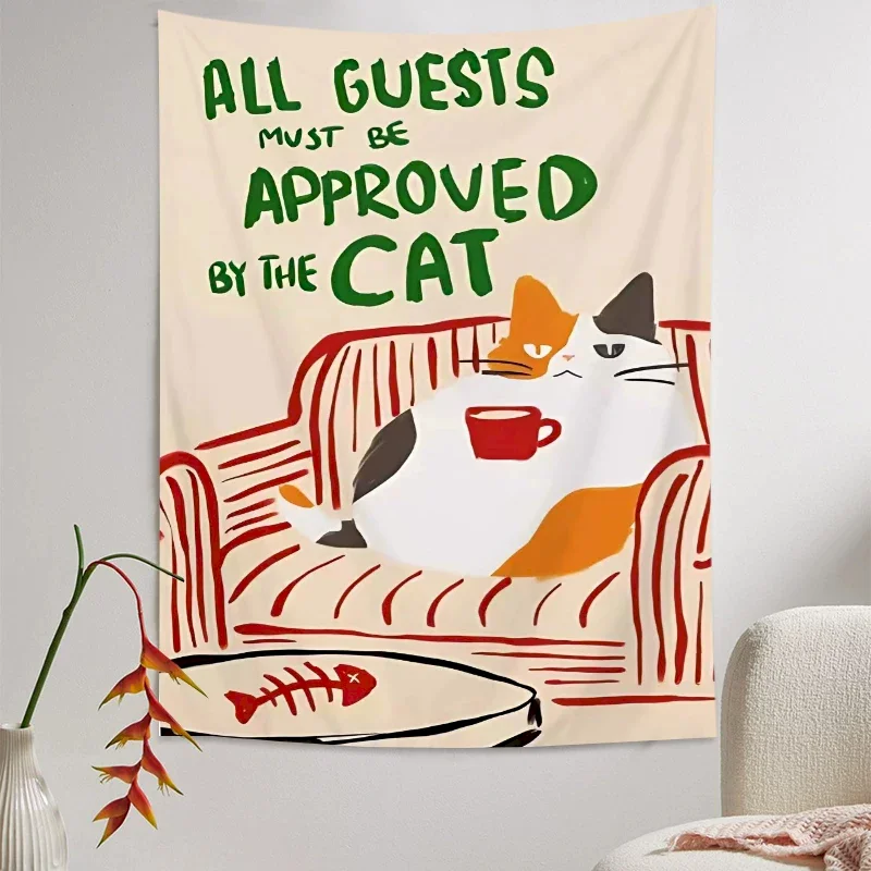 VIKAMA Black Cat Funny Quote Tapestry Wall Hanging Aesthetic Room Decor for Bedroom Living Room Dorm