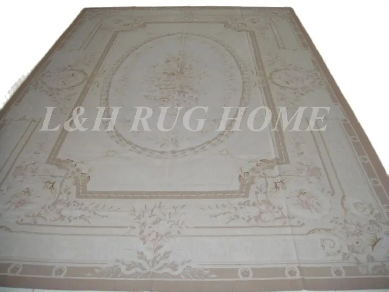 Free shipping 11.95'x18.35' Aubusson rugs Beige medallian European aubusson carpets hand weave rug  for home decoration