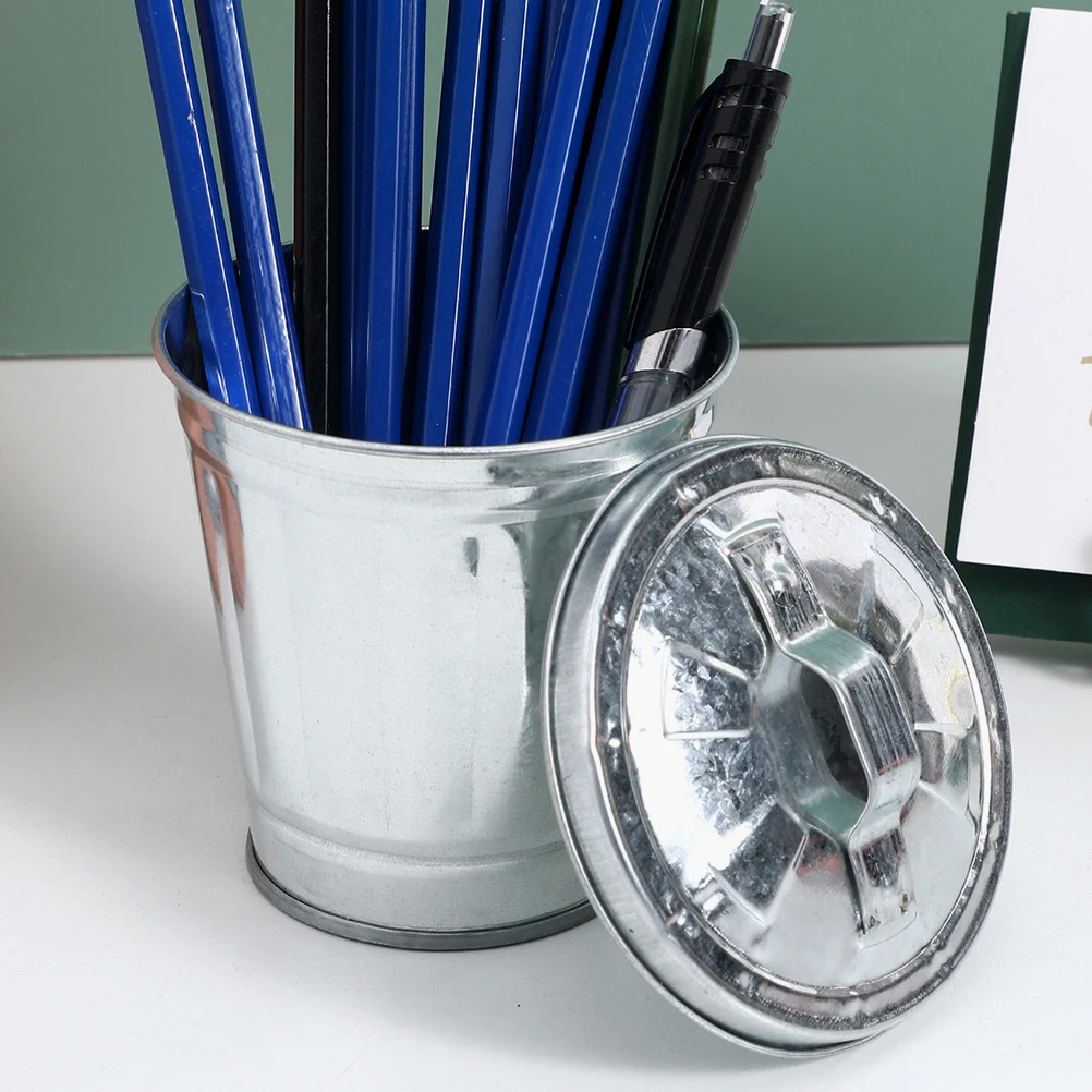 

2Pcs Mini Can Desk Storage Container Metal Waste Paper Basket Pen Holder Green Desk Trash Can Natural Home Office