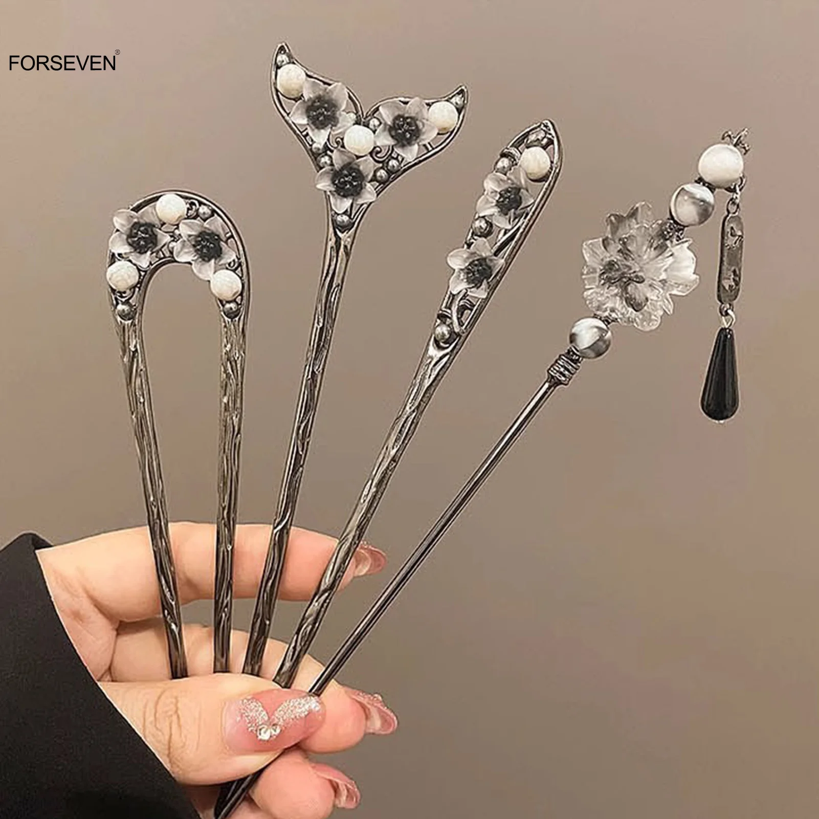 Novo estilo chinês liga varas de cabelo garfos flor de fadas projetos retro floral grampos laterais feminino meninas cabelo bun jóias