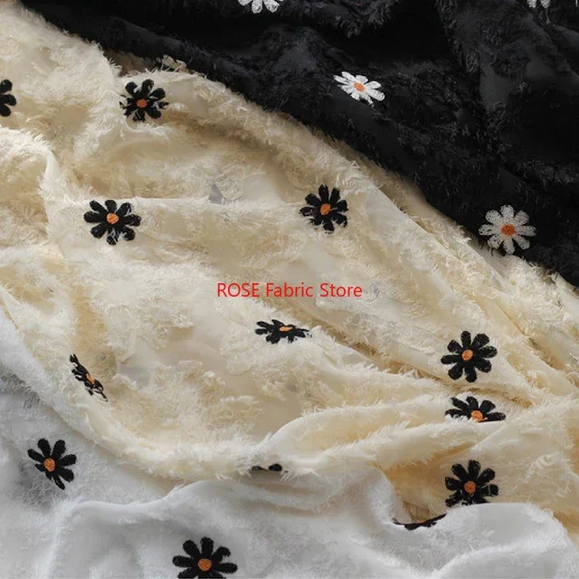 Patrón de Margarita bordado borla gasa flor Jacquard tela para vestido de novia, vestido de niñas, vestido de noche, diseño de disfraz